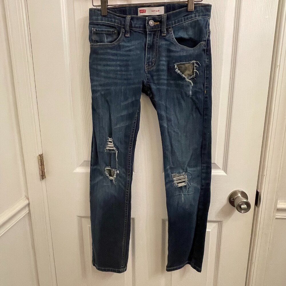Levis 511 Slim Distressed Jeans Adjustable Waist Camouflage Cut Out size 12 Girl